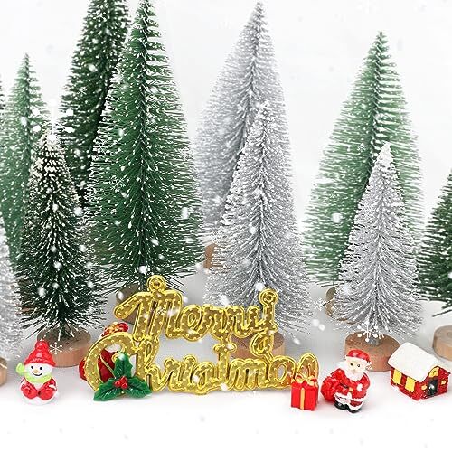 30Pcs Mini Christmas Tree Decor, Artificial Christmas Tree 5 A-green/Silver - Picture 6 of 7
