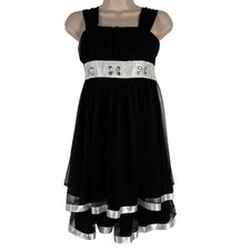 My Michelle Dress Youth Size 12 Sleeveless Knee Length Black White Belted A-Line