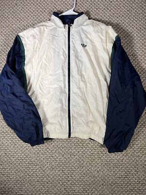 VTG Adidas Nylon Windbreaker Mens Large White Blue sleeve