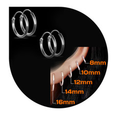 Continuous Hoop Earrings Sterling Silver 925 Two Pairs: 8mm 10mm 12mm 14mm 16mm
