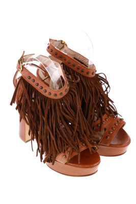 JFK high heel sandals Plateau Fringes 38 cinnamon NEW