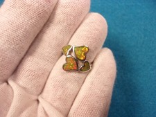 VERY COLORFUL LADY'S or GIRL'S STERLING SILVER  LAB OPAL HEARTS RING, SIZE 7.25