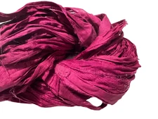 100g Recycled Sari Silk Ribbon Yarn Paspberry shades