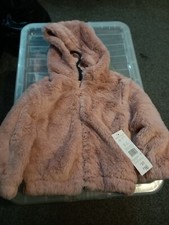 Image of Faux Fur Coat,Toddler,12to18 Months , Zip Up&Love Heart, Hood And Open Pockets