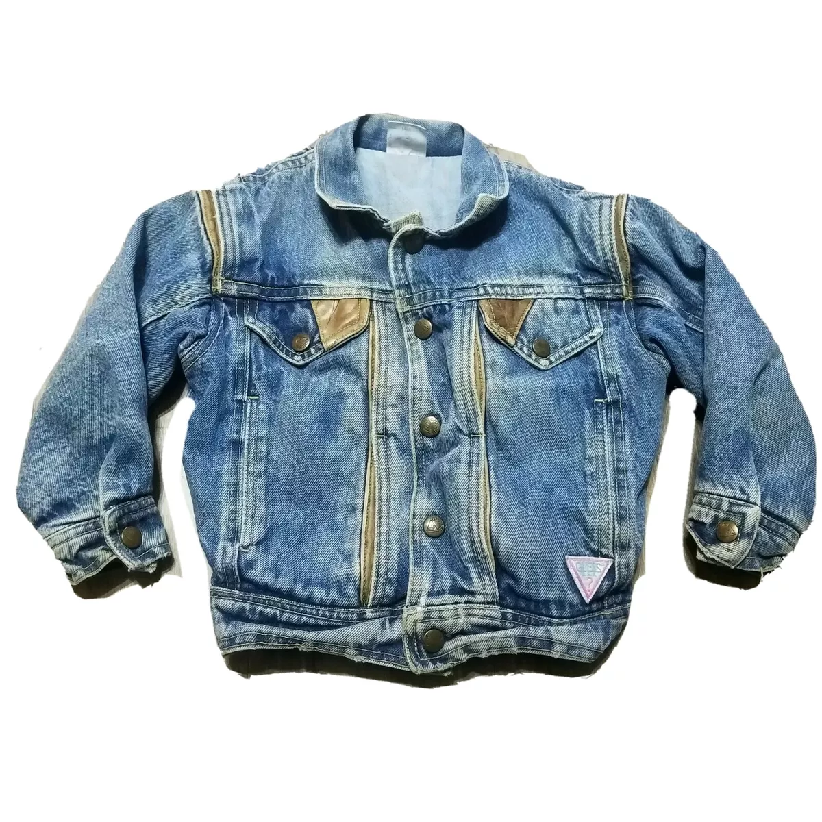 Vintage Guess Denim Jean Jacket Leather Accents Lined Made USA 70s Baby  Size 3 Y