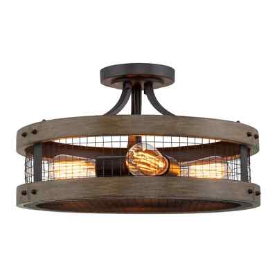 Kira Home Cooper 18'' 4-Light Farmhouse Semi Flush Mount Ceiling Light, Walnut St