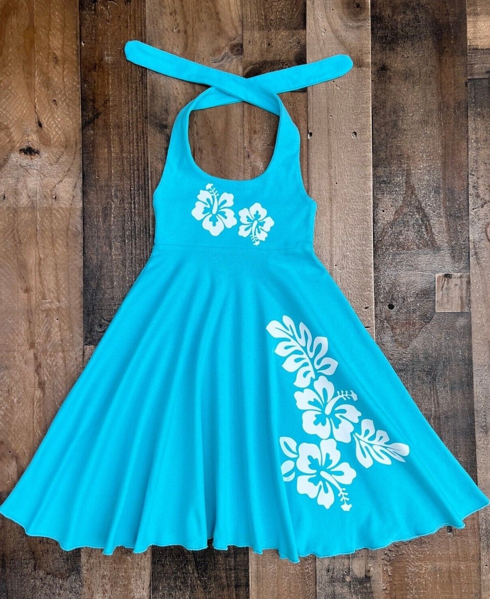 Aqua Hawaiian Luau Floral Little Girl Tropical Dress