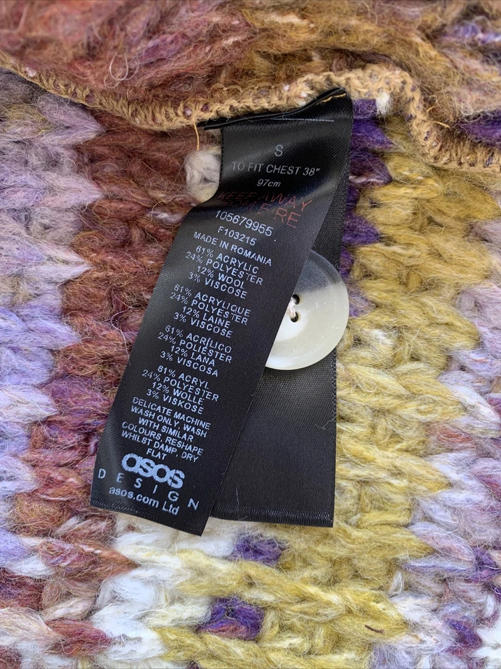 asos design chunky knit stripe cardigan brown space dye tan size S-M to fit 38 - Image 4 of 4