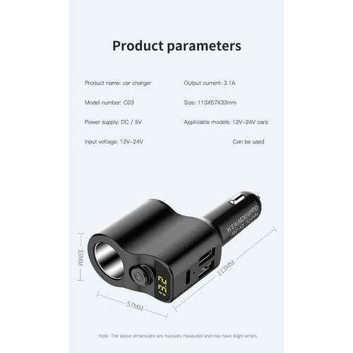 Cargador de coche USB doble interfaz de carga rápida + expansión del encendedor de cigarrillos tipo C - Imagen 5 de 11