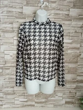 Women Sheer Top  Long Sleeve T- Shirt Size 12 Uk Strechy Blouse New Look 