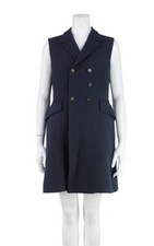 Auth Christian Dior Navy Blue Wool Sleeveless Blazer Bar Coat Dress Size Fr42 L