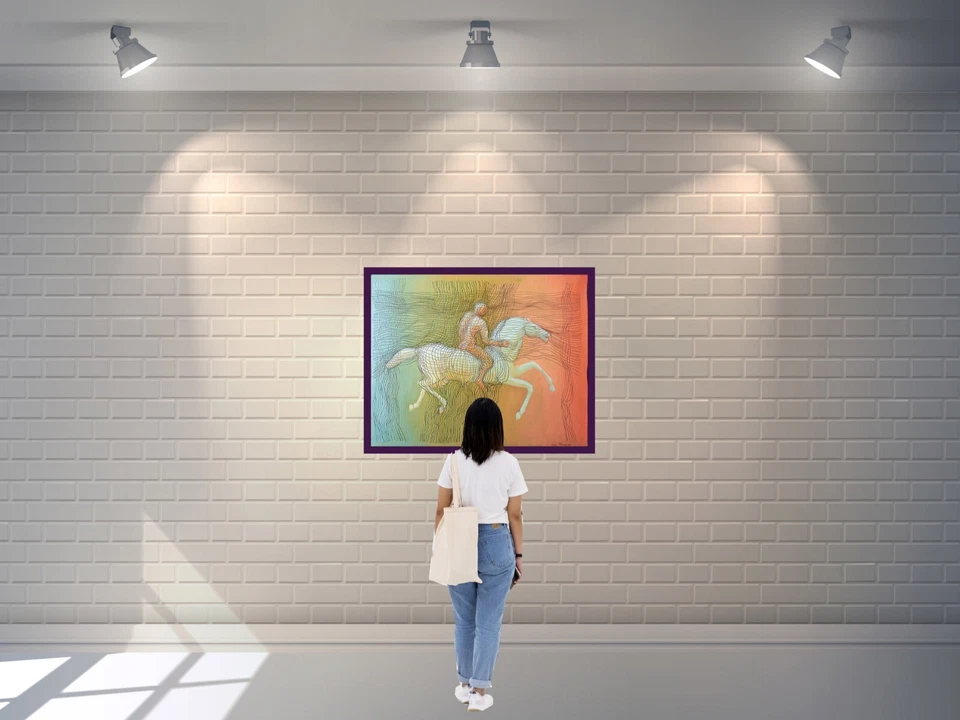 Arkadi Petrosyan "Jinete" óleo sobre lienzo, 80x100 cm, bellas artes armenias Foto 3 de 3