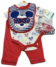 Disney Baby Mickey Mouse 4 pc Outfit Bodysuit Pants Socks Bib 6-9 Months NWT