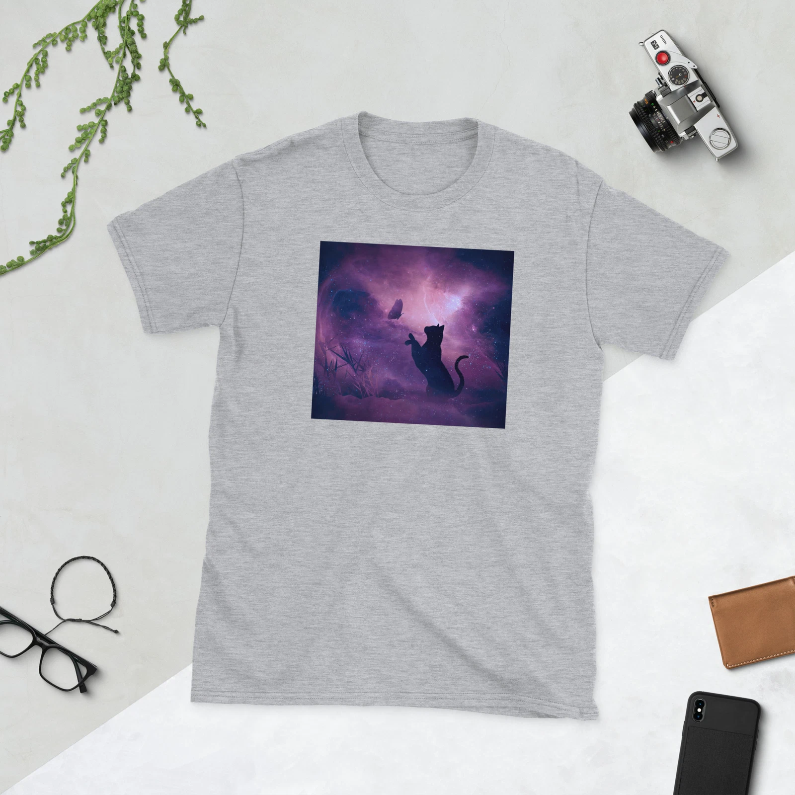 Cat playing with a Butterfly, Cat Lady T-Shirt
