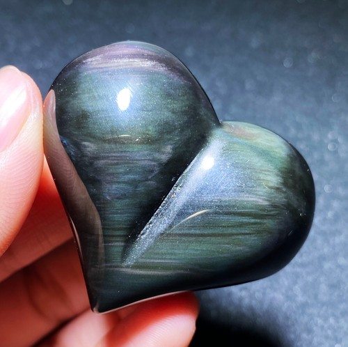 43g Rare Natural Rainbow Flash Obsidian Sphere Heart Reiki Stone Healing C628 - Picture 11 of 12