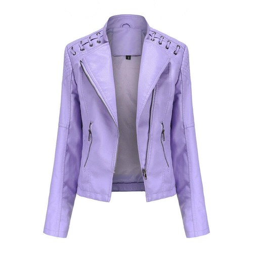 Women's Faux Leather Motorcycle Jacket Slim Fit Short Casual Lightweight Coat - Picture 69 of 101