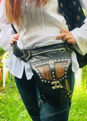 Cuir & Python Steampunk Jambe Sac Utilitaire Pochette Ceinture Étui Vélo Moto - Photo 1/3