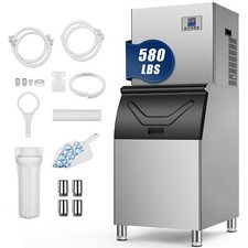 Commercial Ice Maker Machine 580Lbs/24H, 380Lbs Storage Bin, 210 Ice Cubes 5-15M