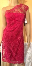 NWT David Meister Designer Fuchsia Pink Cocktail Dress One Shoulder Sz 10