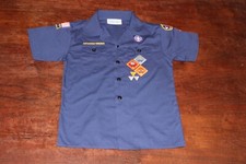 Boy Scouts of America BSA Youth Shirt Blue Medium Glued Patches Short Sleeve
