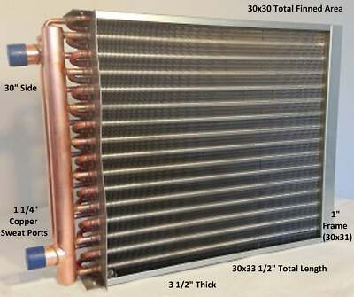 30x30 Water to Air Heat Exchanger~~w/1-1/4''Copper ports w/ EZ Install Front Flan