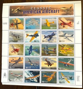 CLASSIC AMERICAN AIRCRAFT STAMP SHEET -- USA  - 32 CENT 20 STAMPS
