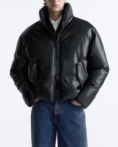 FAUX LEATHER PUFFER JACKET Black By Zara Man Size XL - Picture 2 of 11