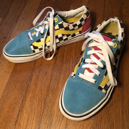 light blue pink and yellow vans