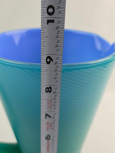 Art Glass Teal Turquoise Water Drink Pitcher Ribbed Swirl Unsigned Thick 9" tall - Picture 9 of 10