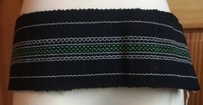 Old Vintage Wide Belt Corset Woven Cotton Textured Stripe Navy Green White EUC