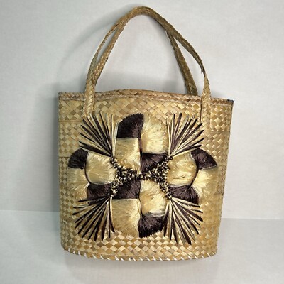 Vintage Straw Woven Shopper Tote Purse Bag 3D Design