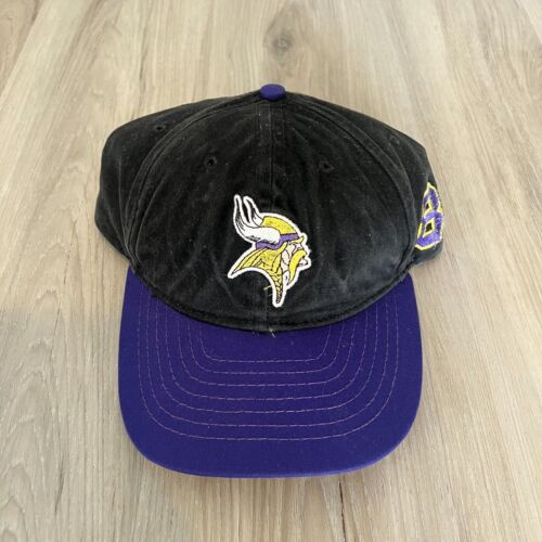 Vintage 90's Minnesota Vikings LOGO ATHLETIC Snapback Black and Purple 90s EUC - Picture 1 of 6