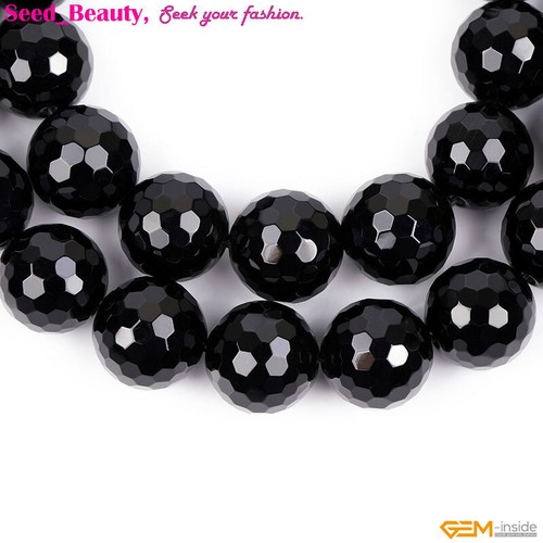 Black Agate Faceted Stone Natural Gemstone Loose Beads Jewelry Making 15" DIY - Picture 60 of 63