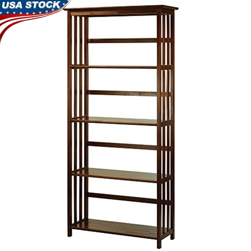 5-Shelf Solid Wood Mission Bookcase in Espresso for Home Office Storage