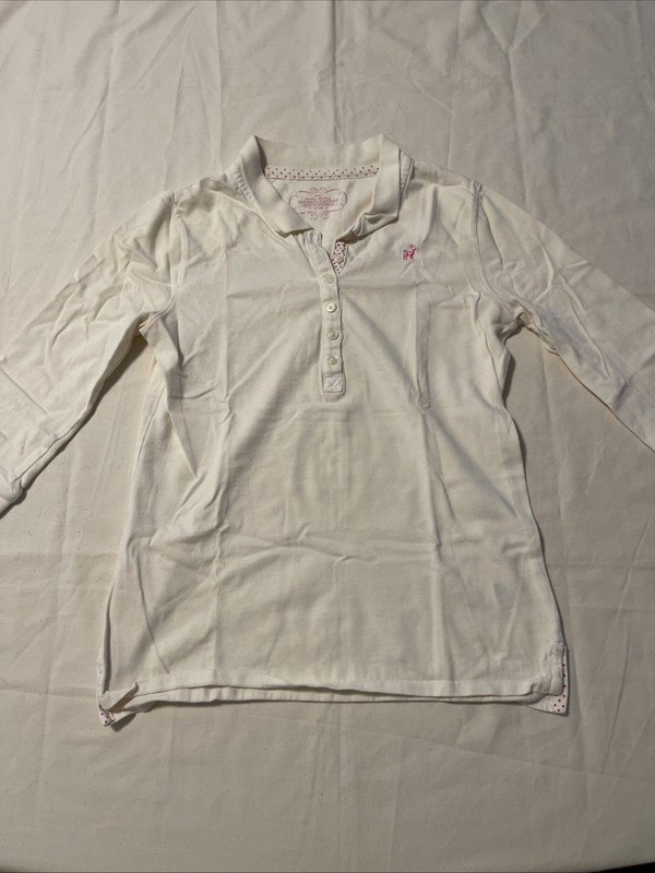 Old Navy Girls White Collared Shirt Embroidered Deer Logo Size XL