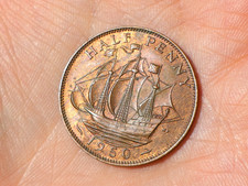 1950 British George VI SHIP Halfpenny 1/2d Golden Hind Coin #BL13
