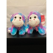 Lot of 2 Tie-Dye Monkey Plush Stuffed Animal Purple Blue Heart Bow NWT