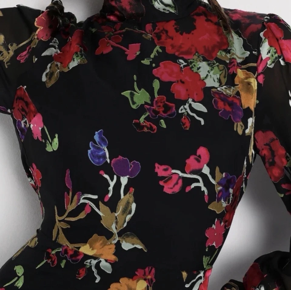 Новый LULUS женщин (S) изящный прибытия черный цветочный выгорания без спинки макси платье - Изображение 4 из 4