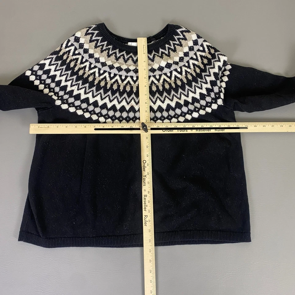 Suéter J. Jill Fair Isle Mujer 2X Negro Brillante Metálico Manga Larga Navidad Foto 4 de 4