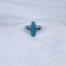 Southwest Sterling Silver Ring w/Turquoise & Twisted Rope Band, US 7