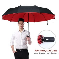 Strong Windproof Stick Compact Umbrella for Rain, One-Click Automatic Open and C