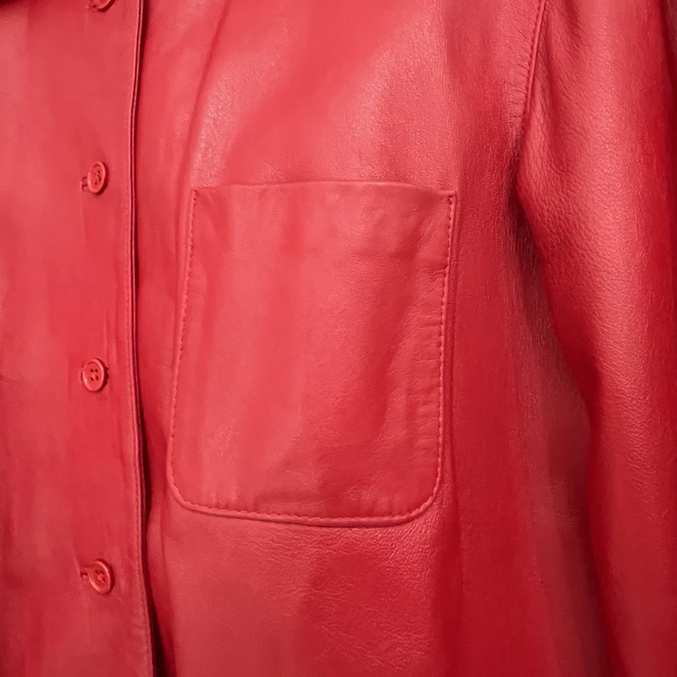 Vintage Revue Red Leather Button Front Jacket Women's Size 6 Pocket Lined Supple - Image 3 of 4