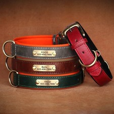 Soft Leather Personalized Dog Collar ID Tag Engraved for Small Medium Large Dogs