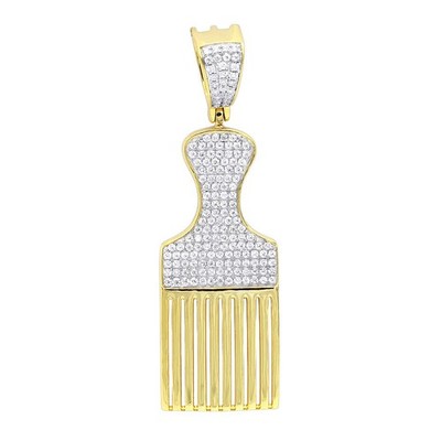 Herren Hip Hop Fancy Afro Pick Kamm Diamant Anhänger in 10K Gold
