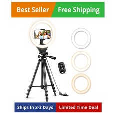 10" Selfie Ring Light with 50" Tripod Stand  1 Phone Holder, LED Camera Ring...
