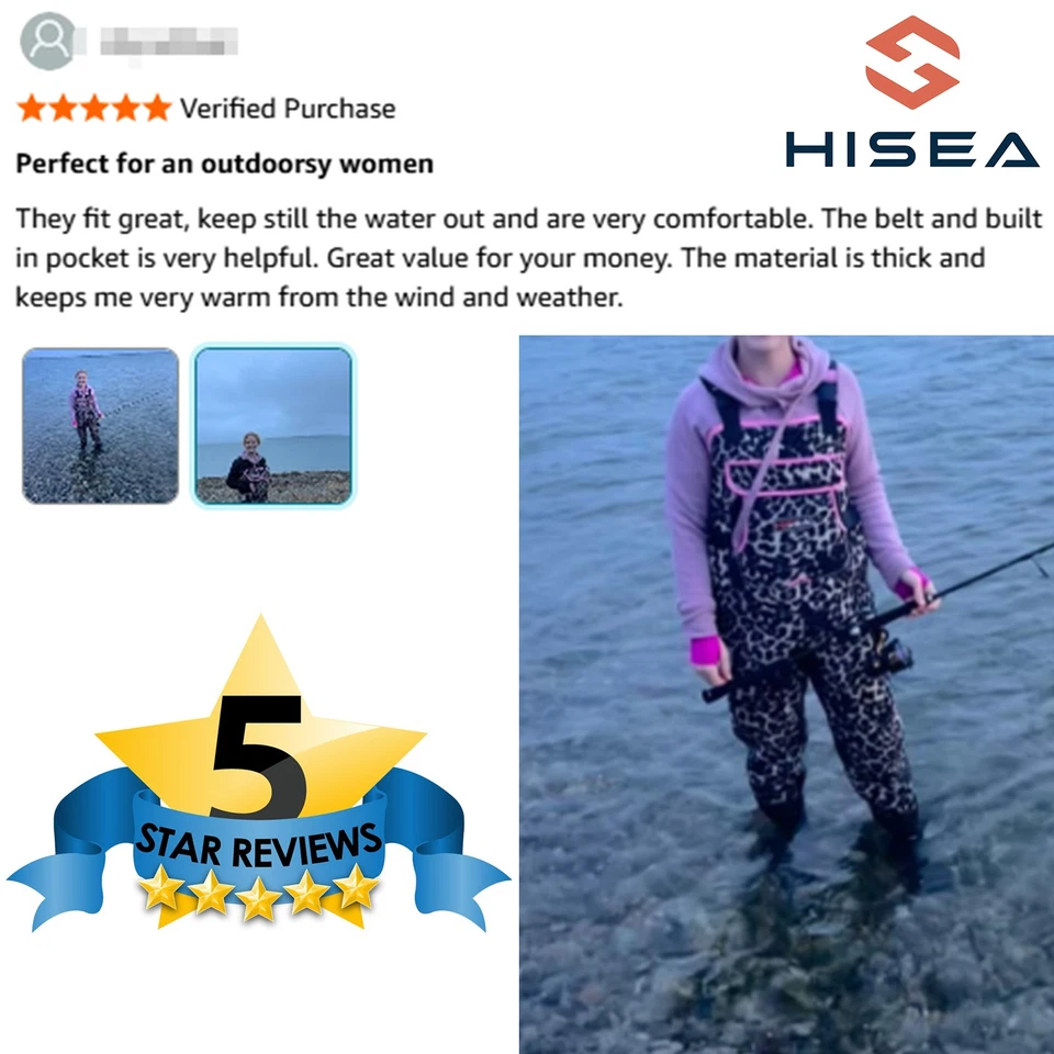 HISEA Women Neoprene Chest Wader Leopard Waterproof Hunting Fishing Wader w/Boot - Image 3 of 4