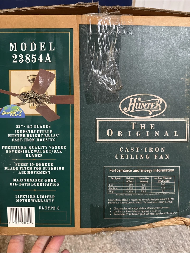 Nuevo ventilador de techo Hunter 23854A carcasa de hierro fundido latón brillante con aspas Foto 4 de 4