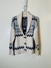 Frye shawl collar sweater cardigan oatmeal heather combo NWT sz M 98.00