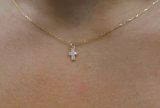 14k Solid Gold Small Diamond Cross Pendant Necklace Lab Grown Diamond Cross