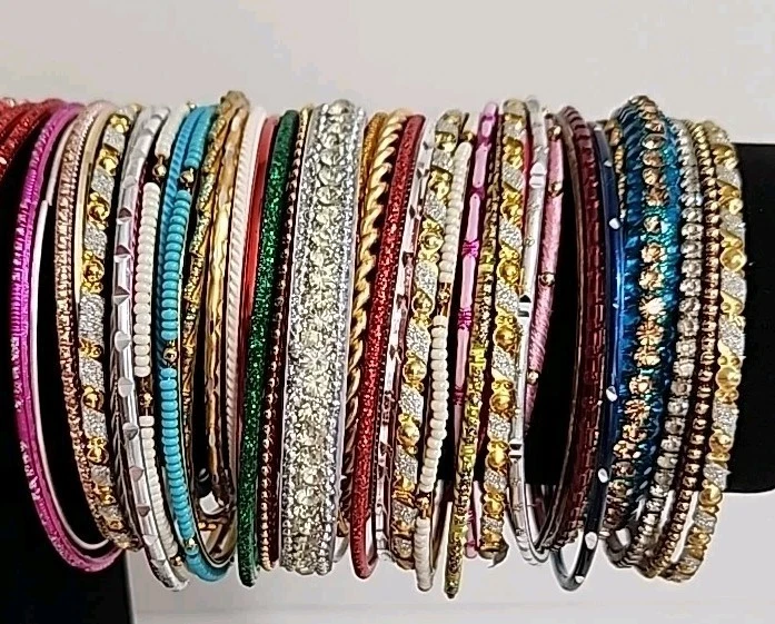 Lot of 125 Colorful Bangle Bracelets Ethnic Assorted Sizes Styles Materials 892 - Image 3 of 4